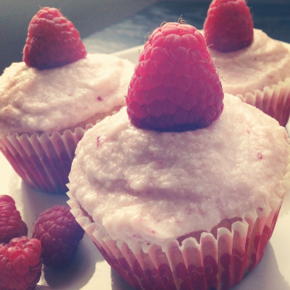 White Chocolate Cupcakes with Raspberry Buttercream Frosting